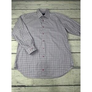 David Donahue Men's Long Sleeve Luxury Button Down Shirt 16.5 32/33 Pink Plaid